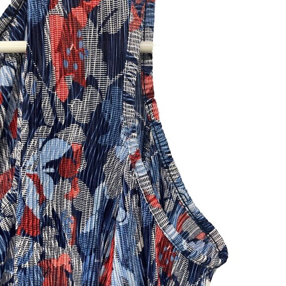 CATO Plus Size Cold Shoulder Blouse 26/28W Floral Pleated Design Blue & Red - Picture 4 of 6